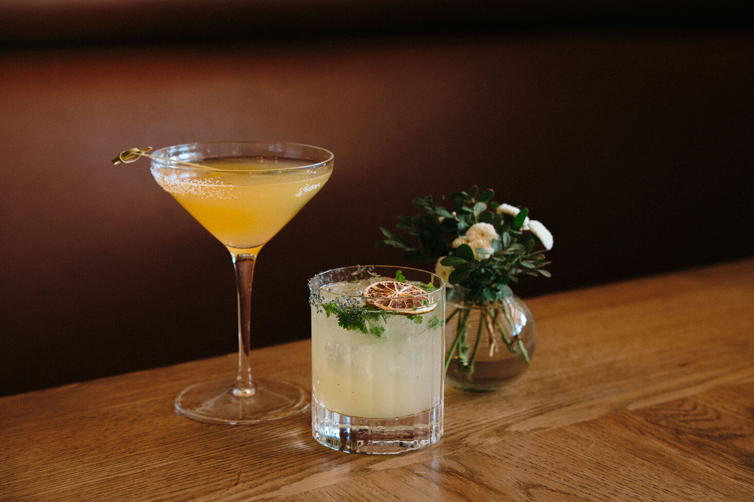 Two drinks on a table