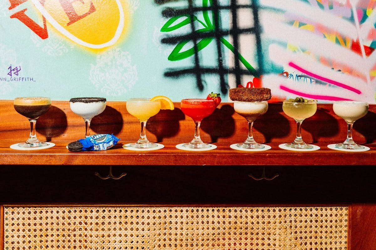 a close up of drinks