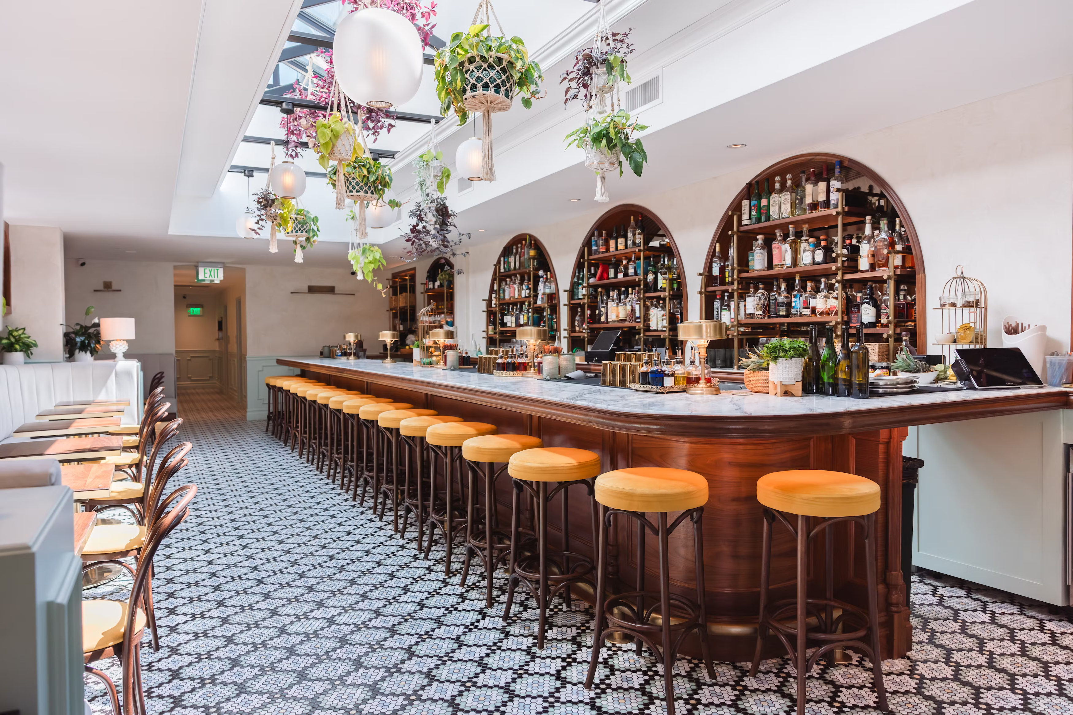 a close up of a bar with chairs