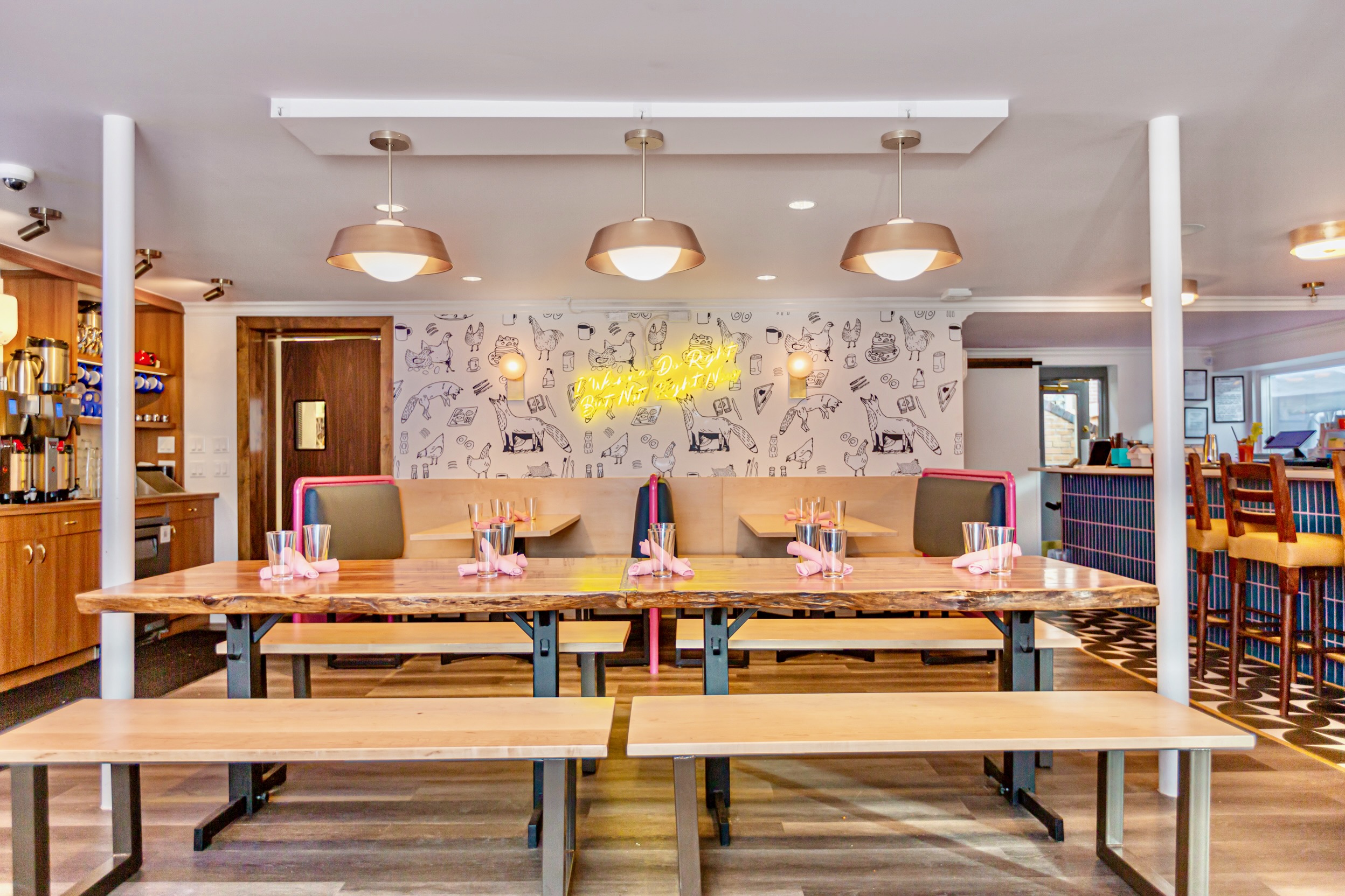 a close up of a bar with chairs