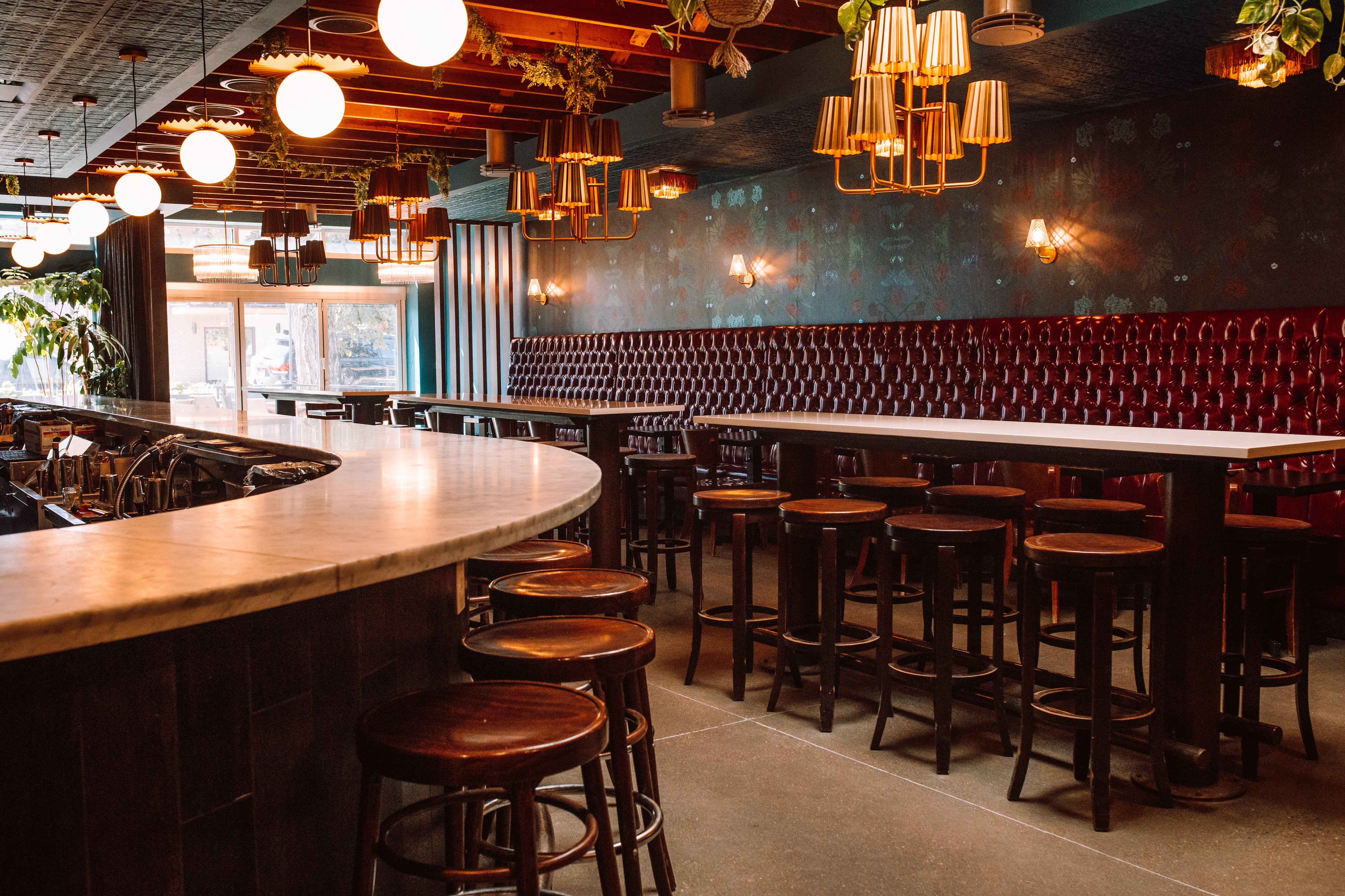 a close up of a bar with chairs