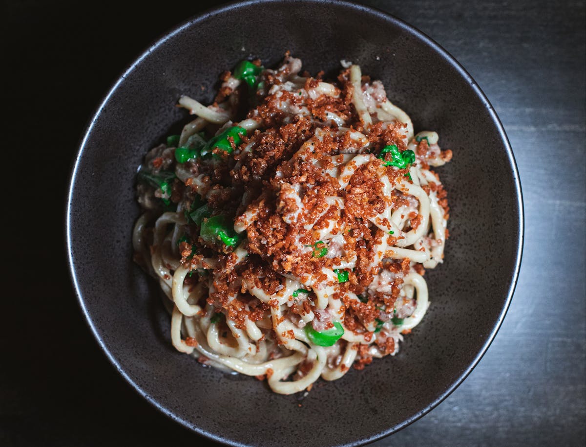 Truffle pasta with house-made noodles and wagyu at pastaRAMEN