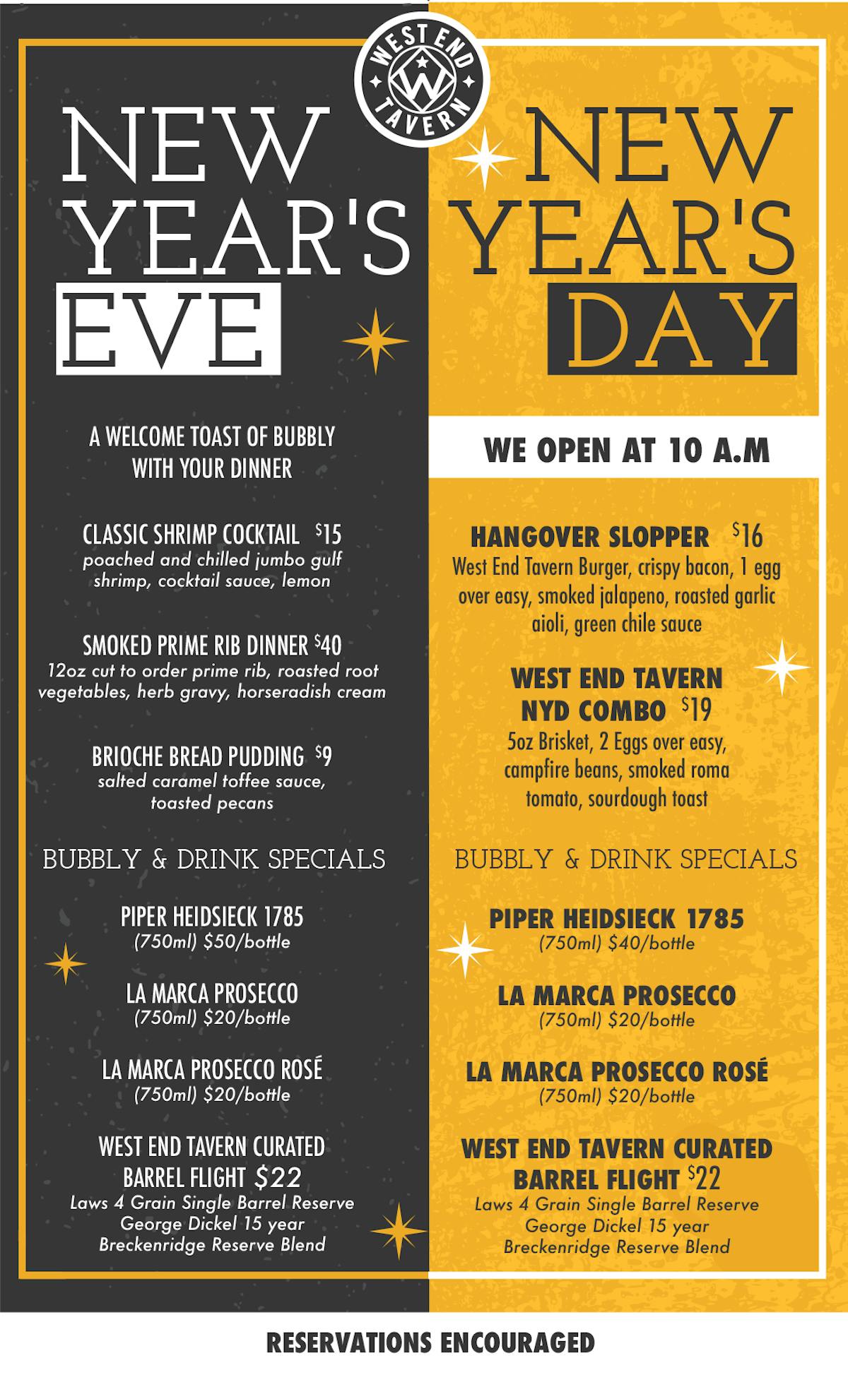New Year's Eve and New Year's Day at The West End Tavern