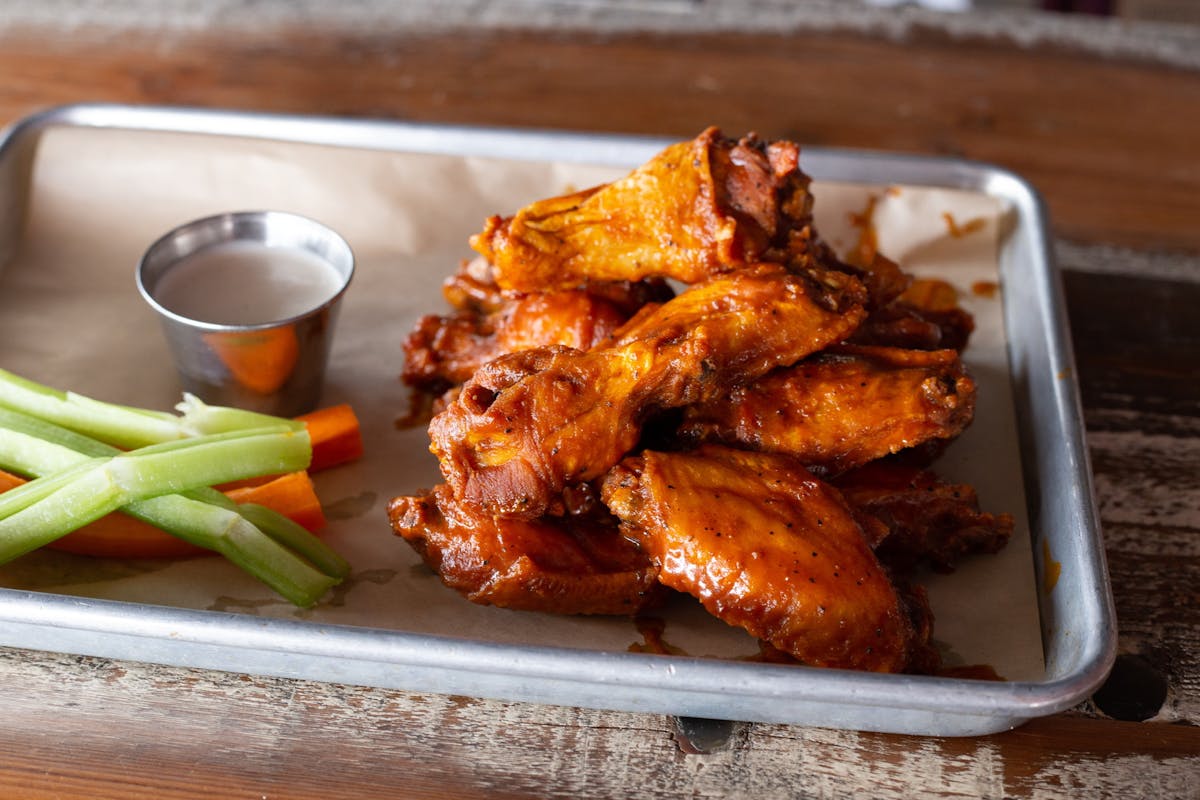 Wings on Plate at West End Tavern Boulder CO.