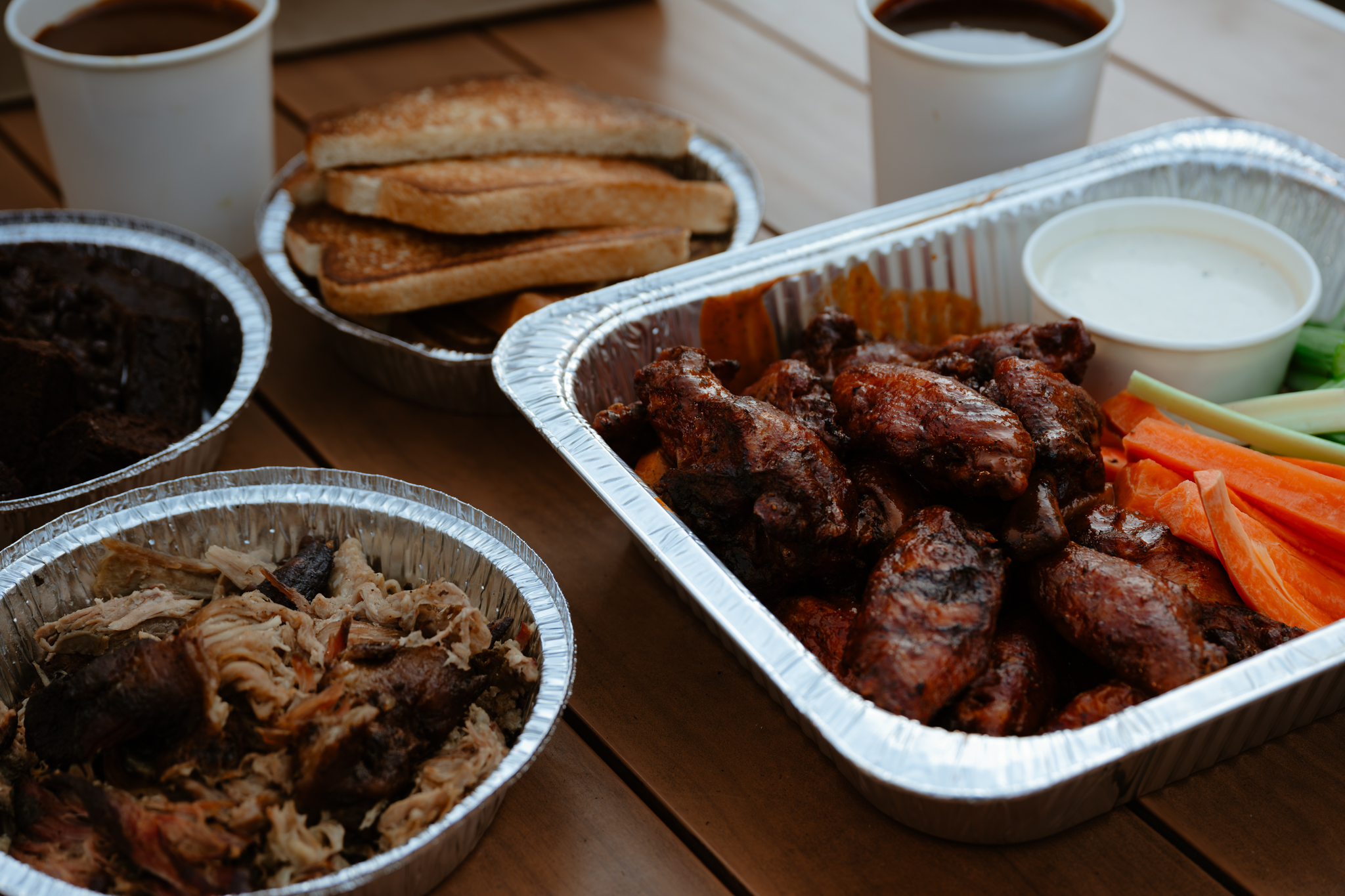 a trays of food on a table