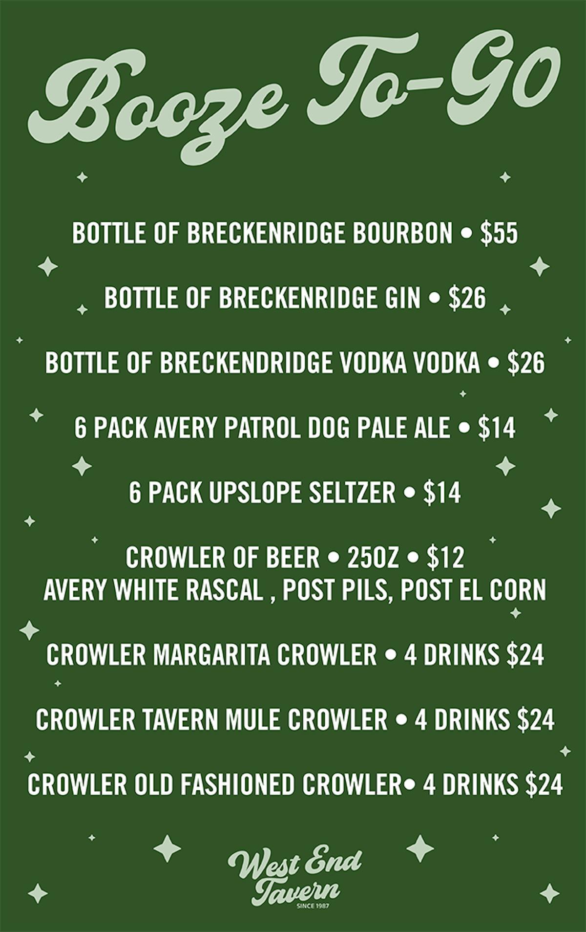 Booze to Go at The West End Tavern