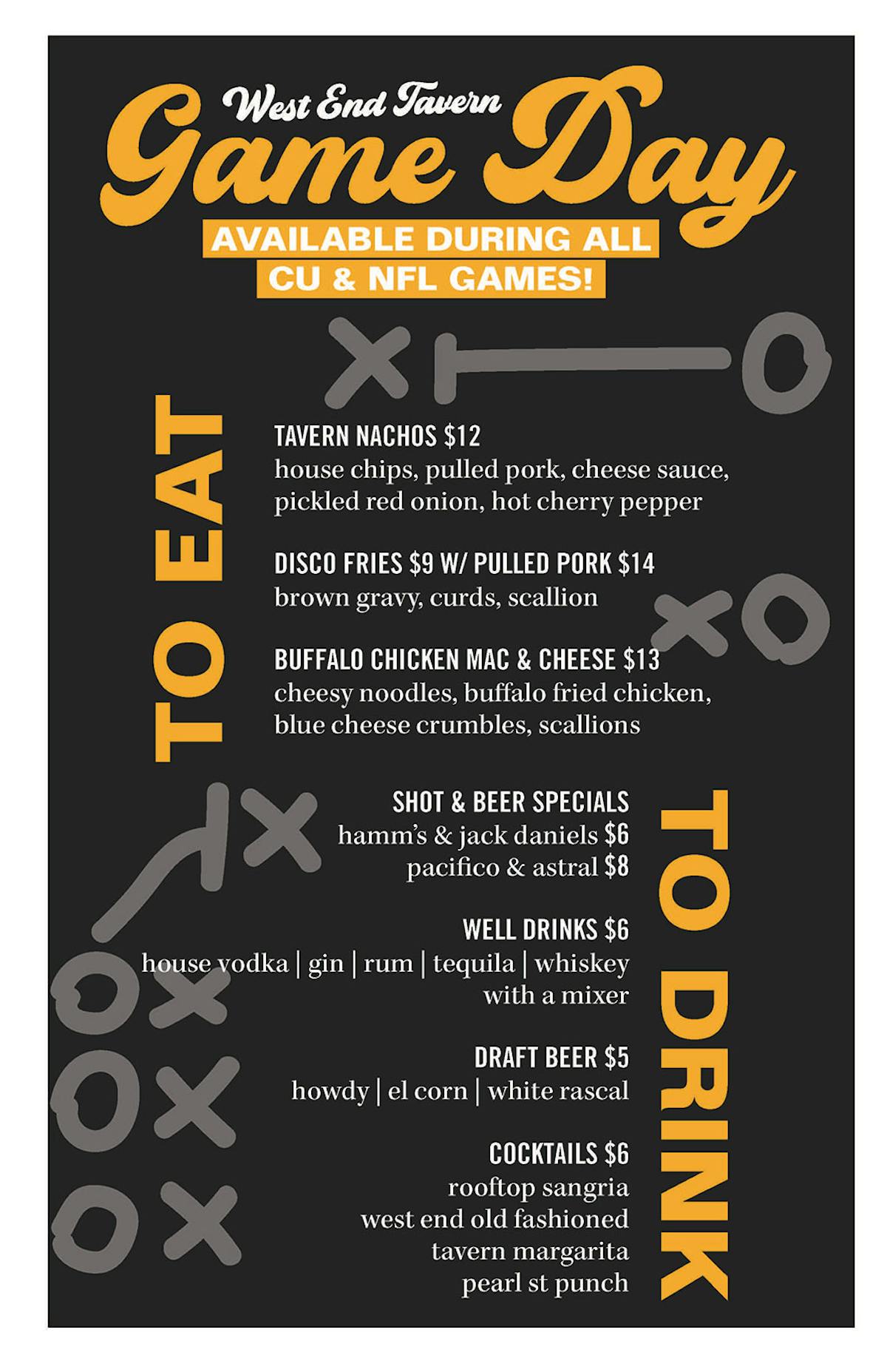Game Day Specials at The West End Tavern