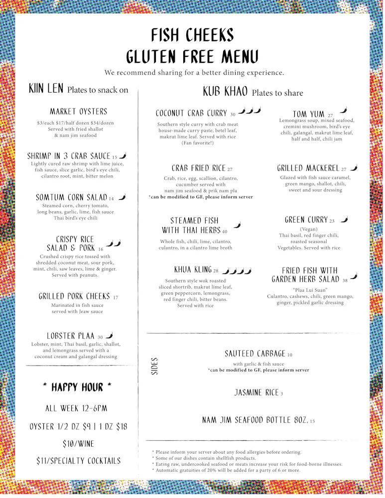 Fish Face Menu Menus | Fish Cheeks in NYC