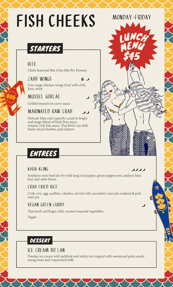 Fish Face Menu Menus | Fish Cheeks in NYC