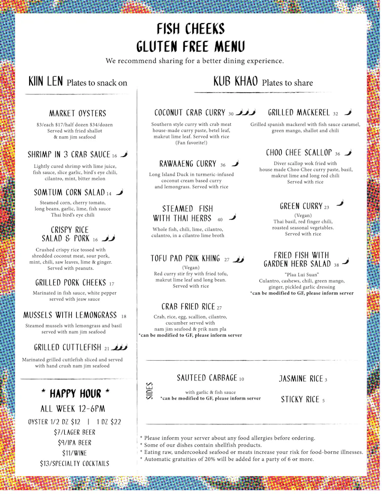 Cheeks Van Menu Menus | Fish Cheeks in NYC
