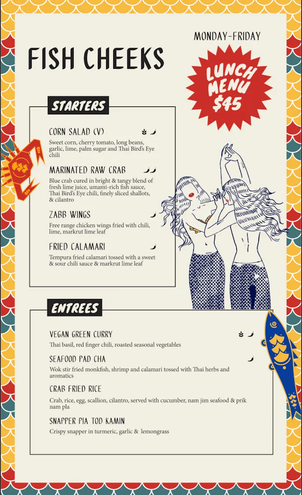 Fish Face Menu Menus | Fish Cheeks in NYC
