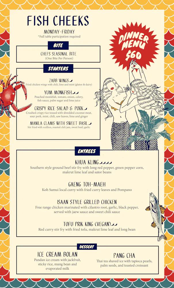 Cheeks Van Menu Menus | Fish Cheeks in NYC