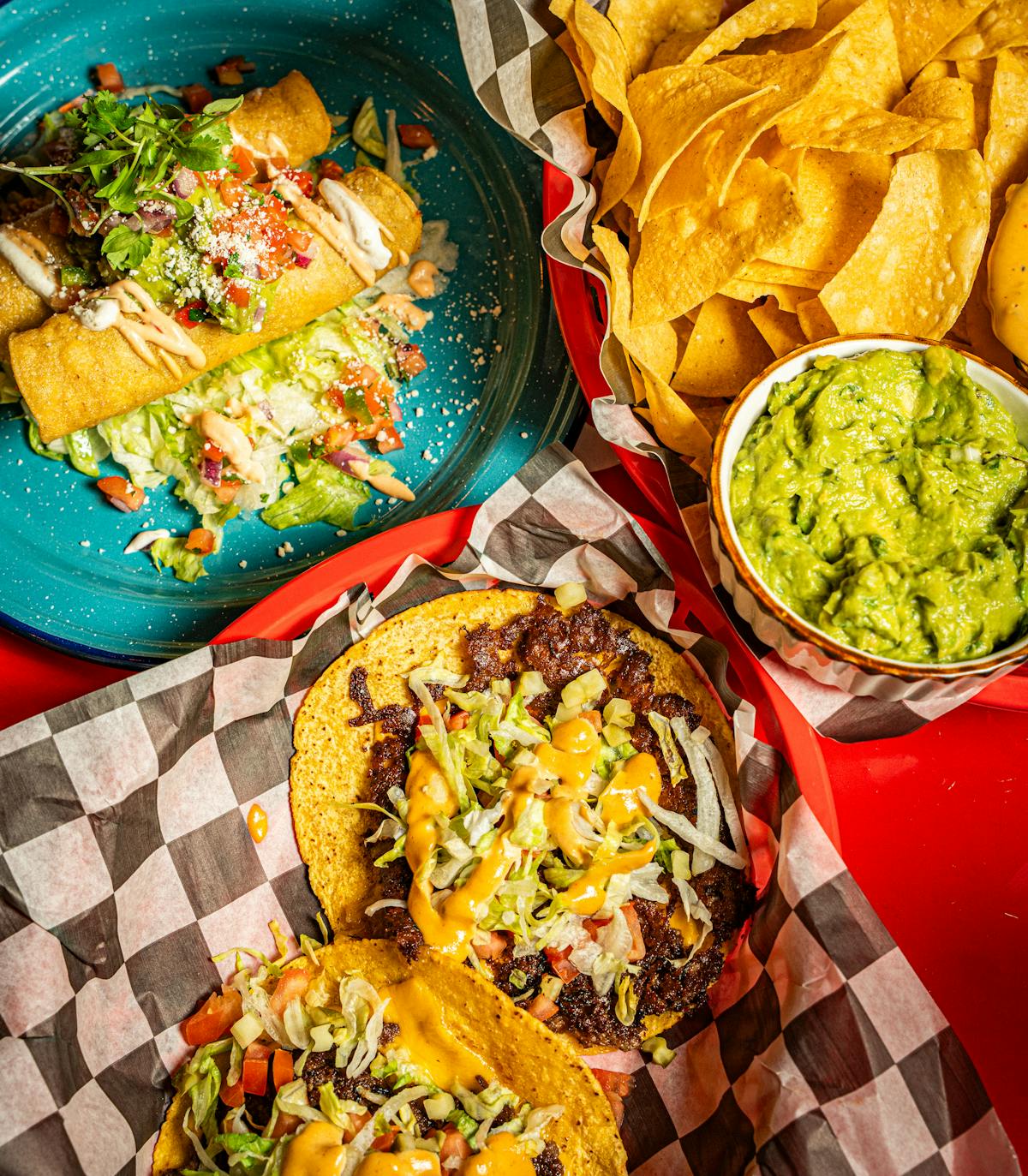 a close up of many different types of food on a table