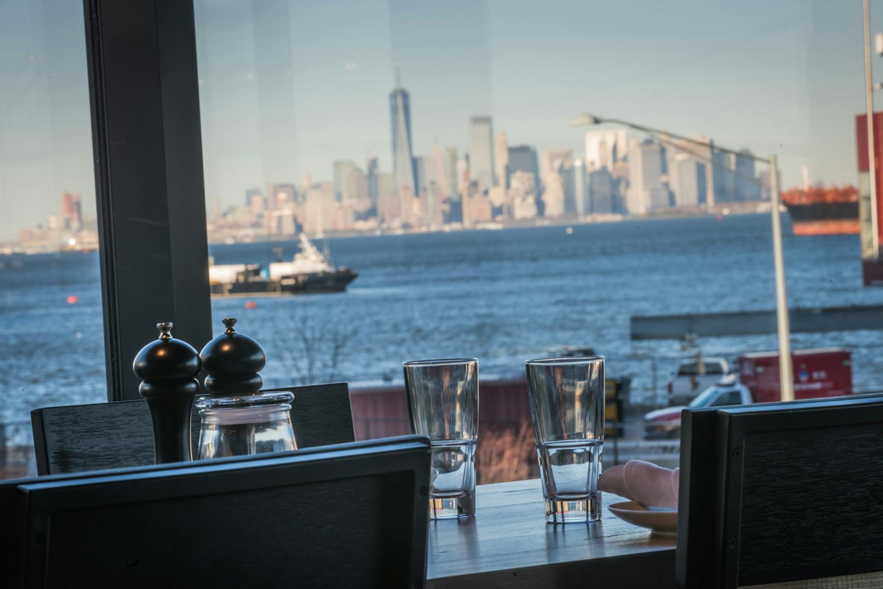 a dining room with sea view