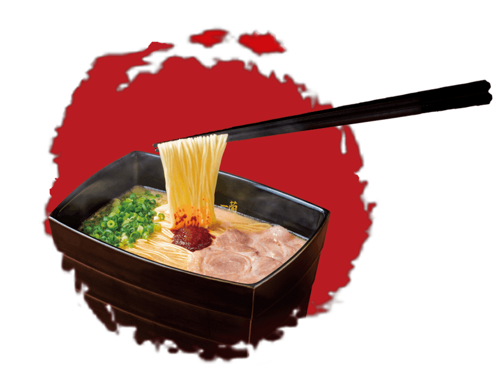 Black chopsticks lifting noodle from bowl of Classic Tonkotsu Ramen