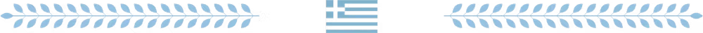 a horizontal row of evenly spaced blue leaf shapes and a Greek flag