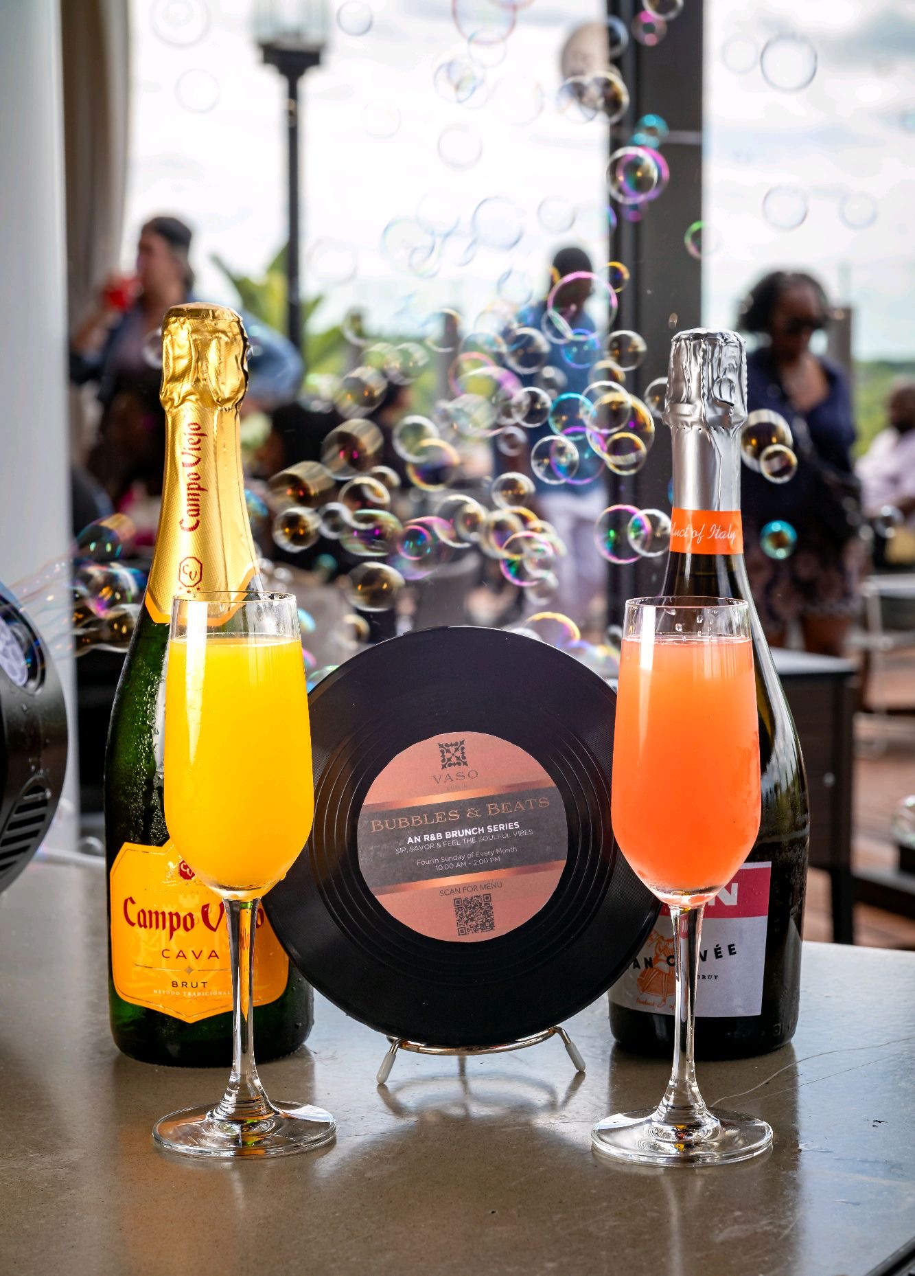 bubbles with champagn and mimosas