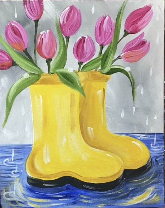 rain boots with flowers in them