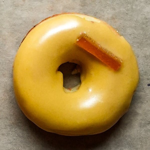 a donut sitting on top of a counter
