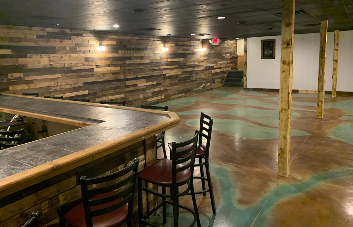 a kitchen with a dining table