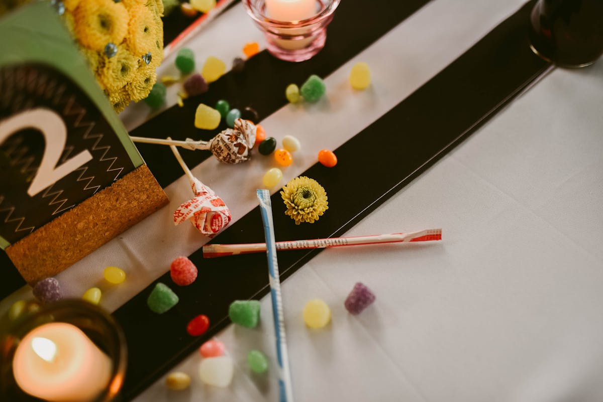 a cutting board with a cake on a table