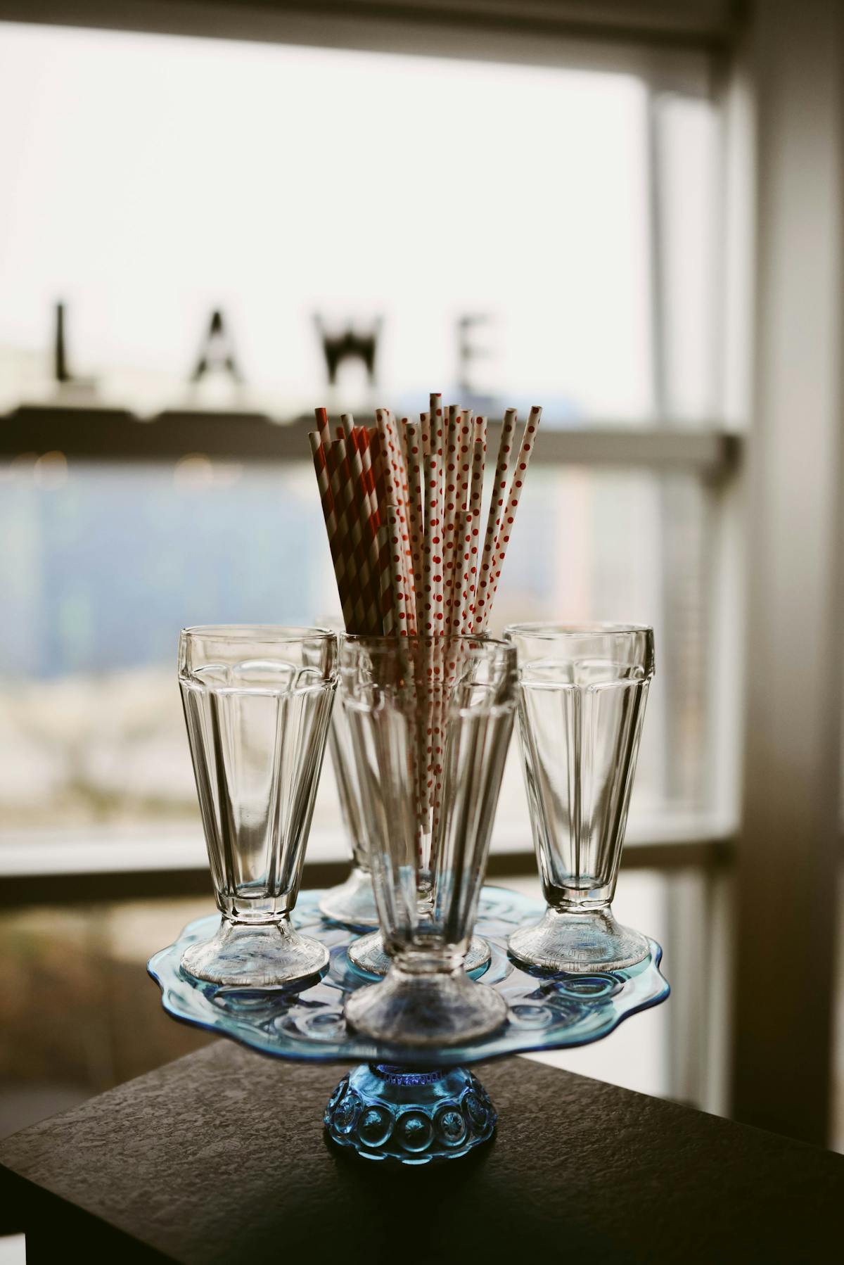 a glass vase on a table