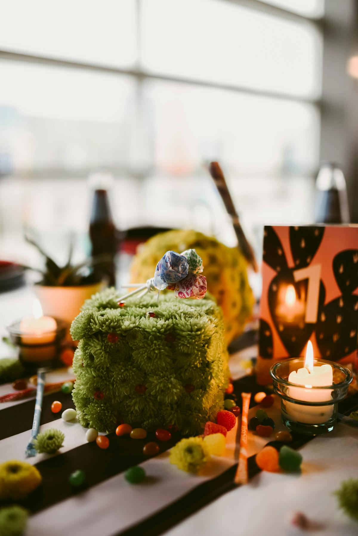 a train cake sitting on top of a table