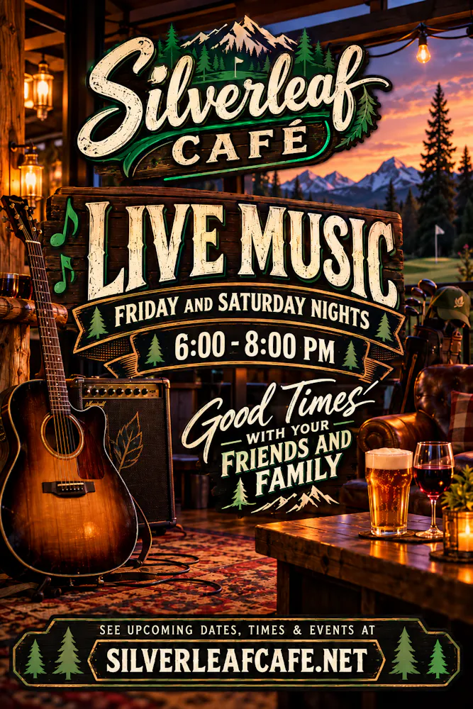 a sign with a guitar and glasses of beer on a table