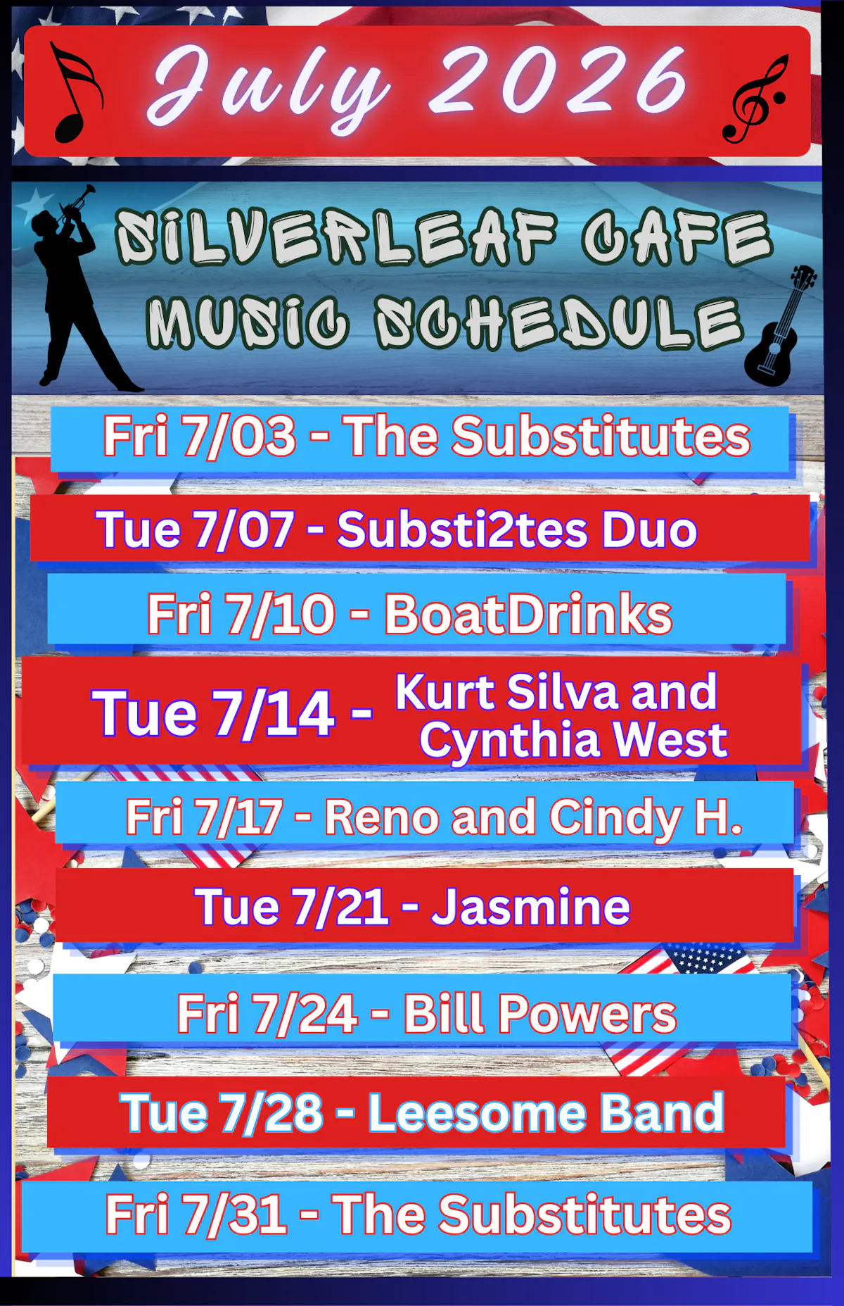 a screen shot of a music schedule