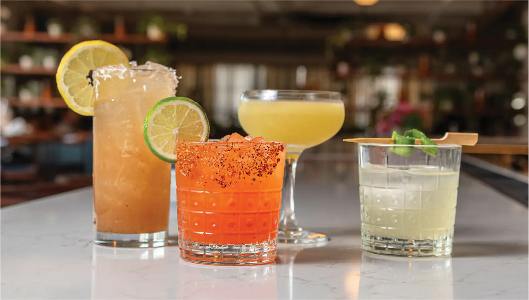 a group of drinks on a table