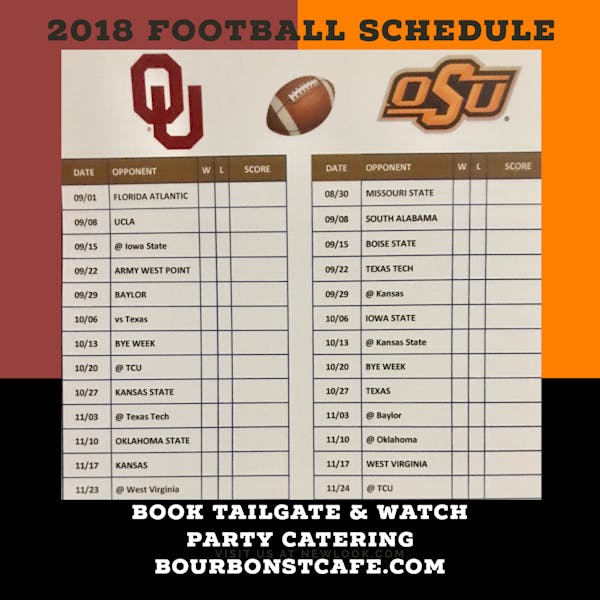 OU and OSU 2018 Football Schedule and Score Card | bourbonstreetcafe.com