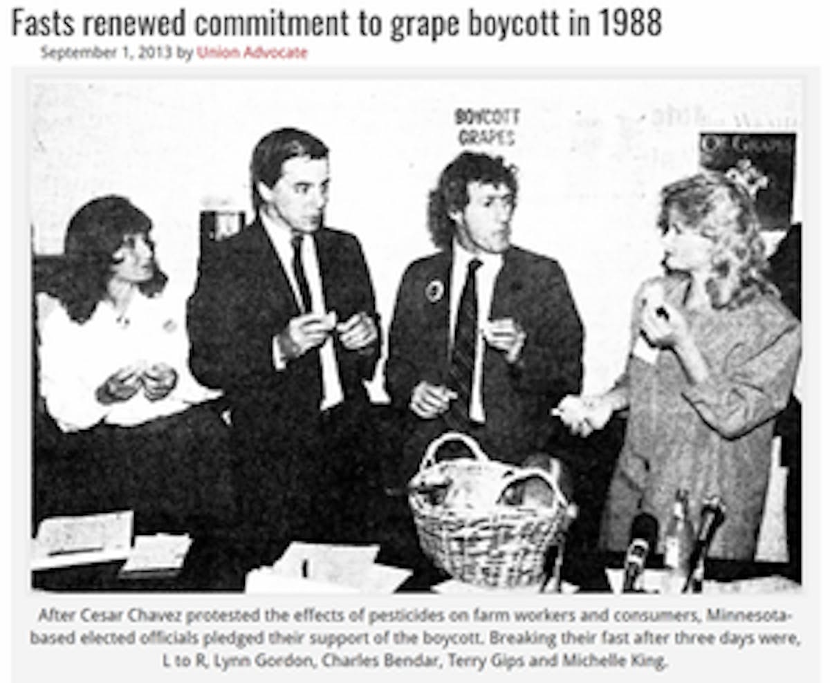 1988, breaking fast as part of Cesar Chavez's protest against agricultural pesticides in grapes