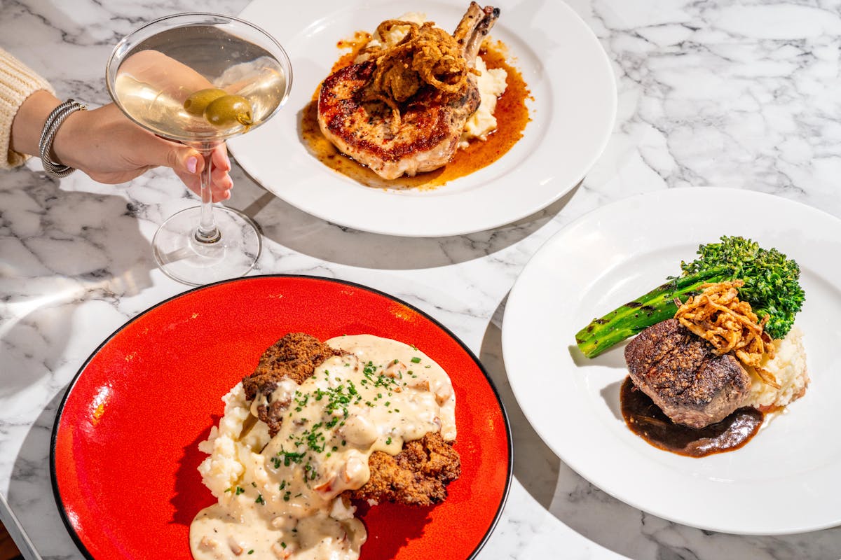 The finch nashville, filet mignon, chicken fried steak, pork chop