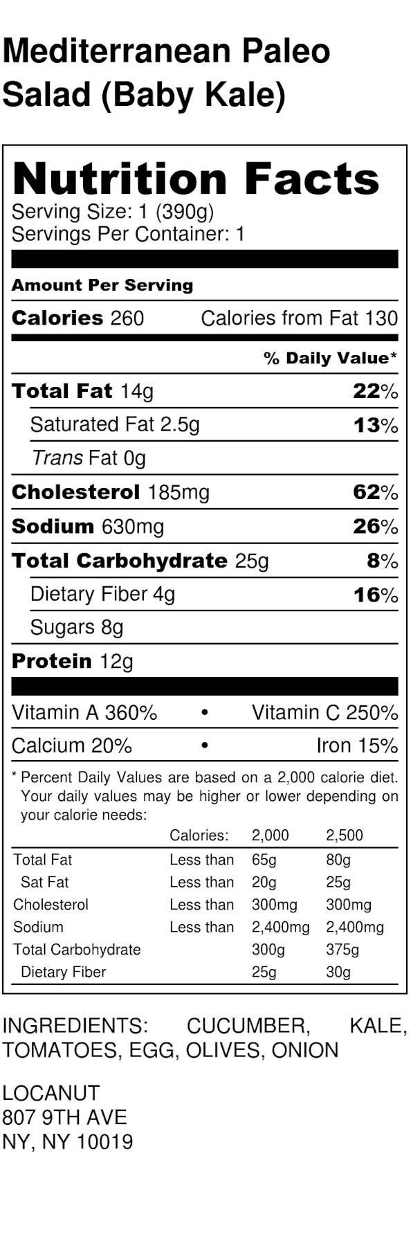 Nutrition Facts| Locanut in New York, NY