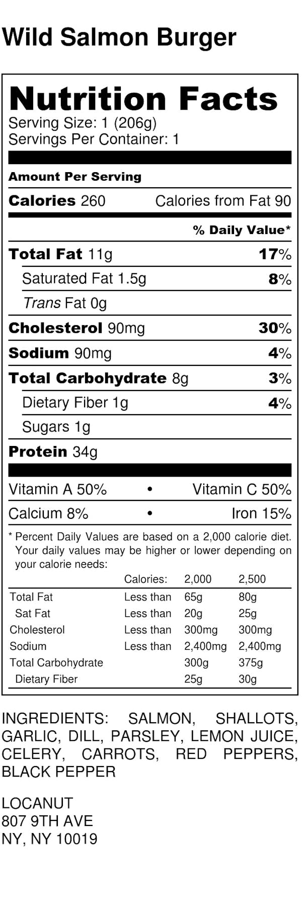 Nutrition Facts Locanut in New York, NY