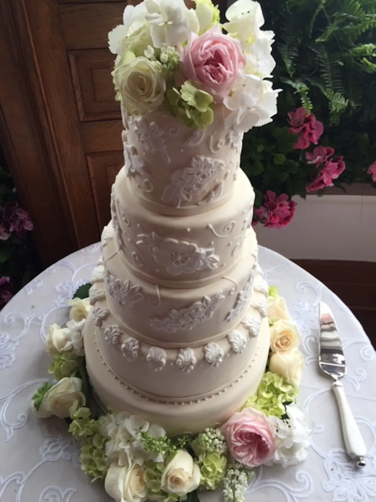 a close up of a wedding cake