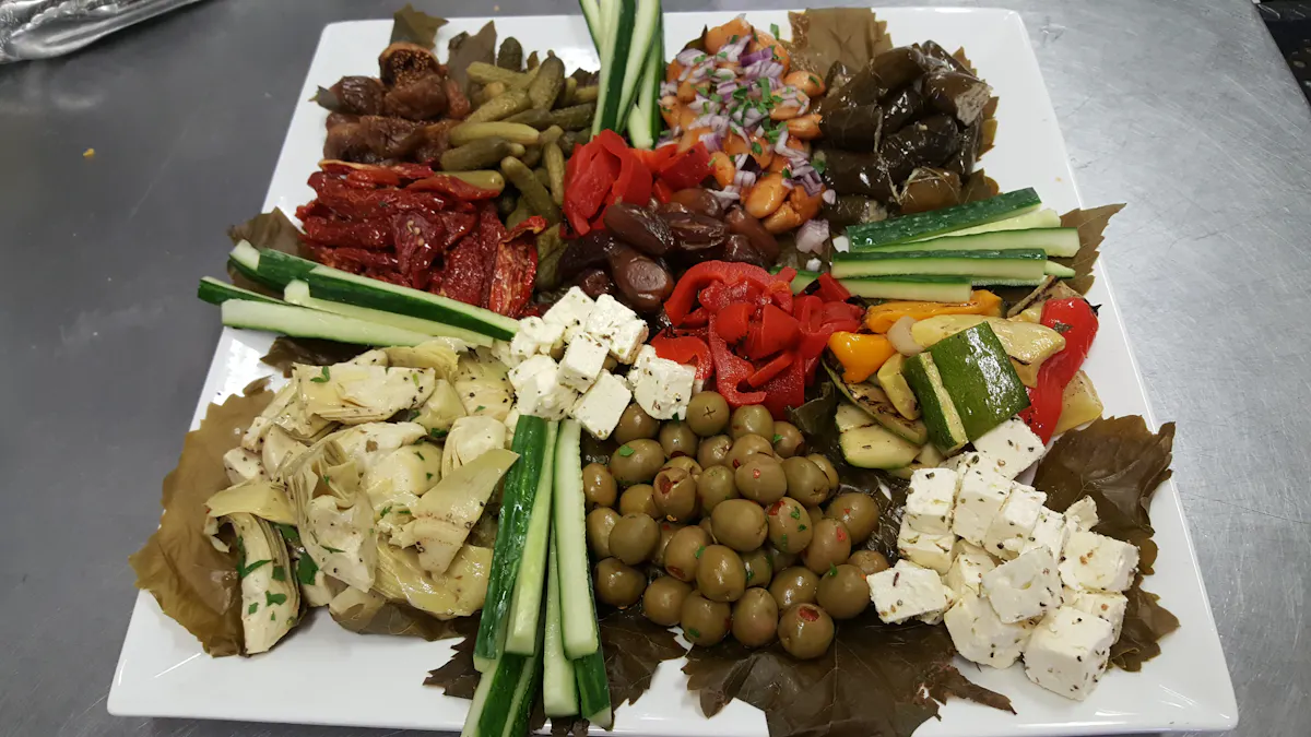a box filled with different types of food on a table
