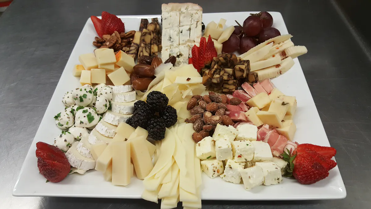 a white plate topped with different types of food on a table