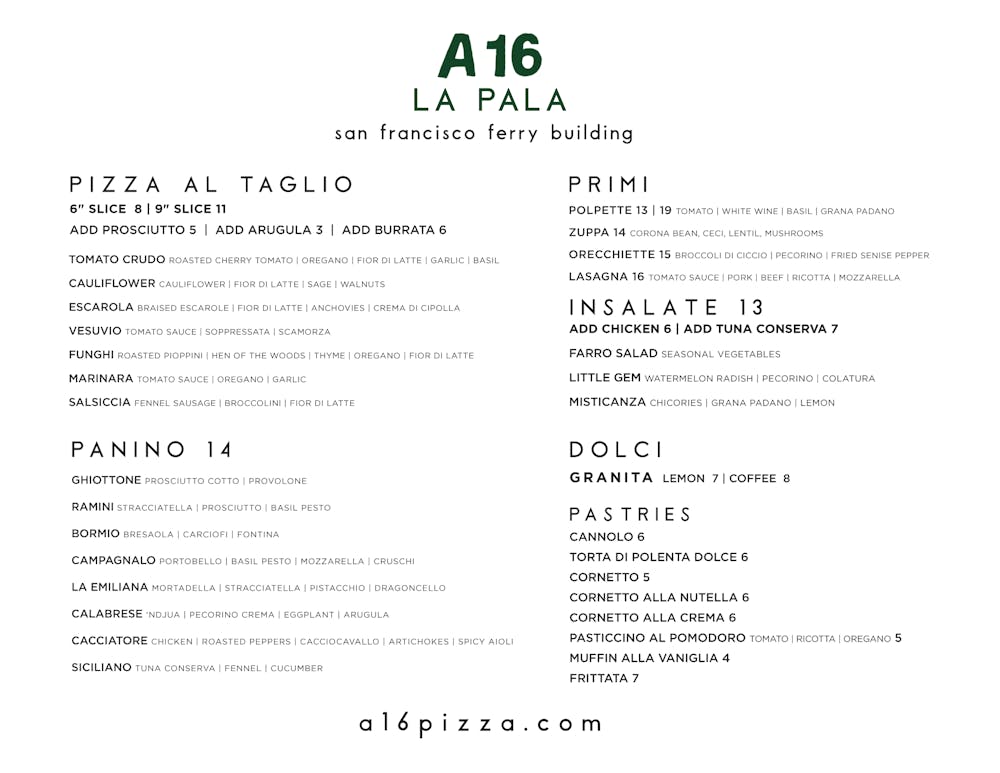 A16 La Pala at San Francisco's Historic Ferry Building