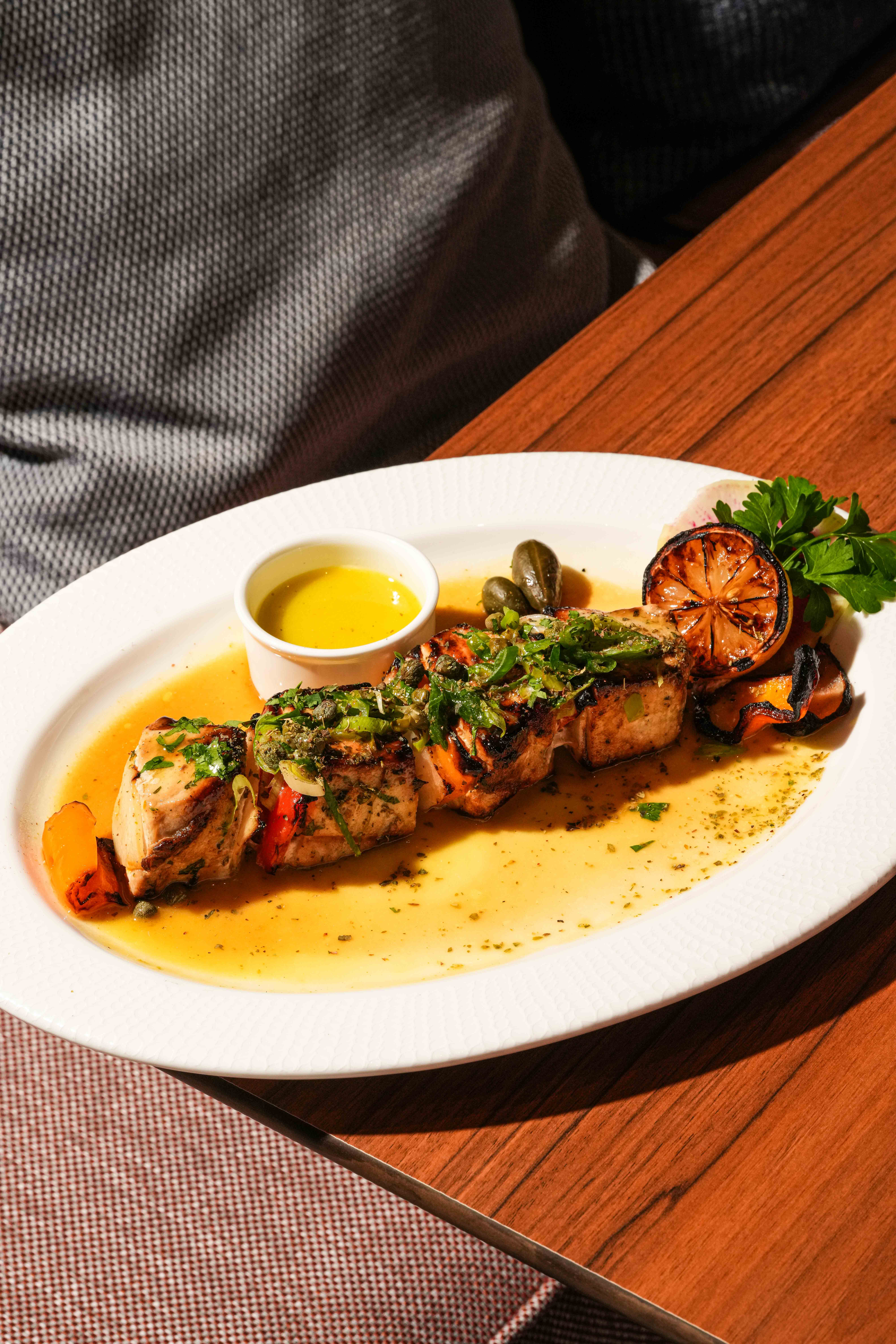 a plate of food sitting on a table