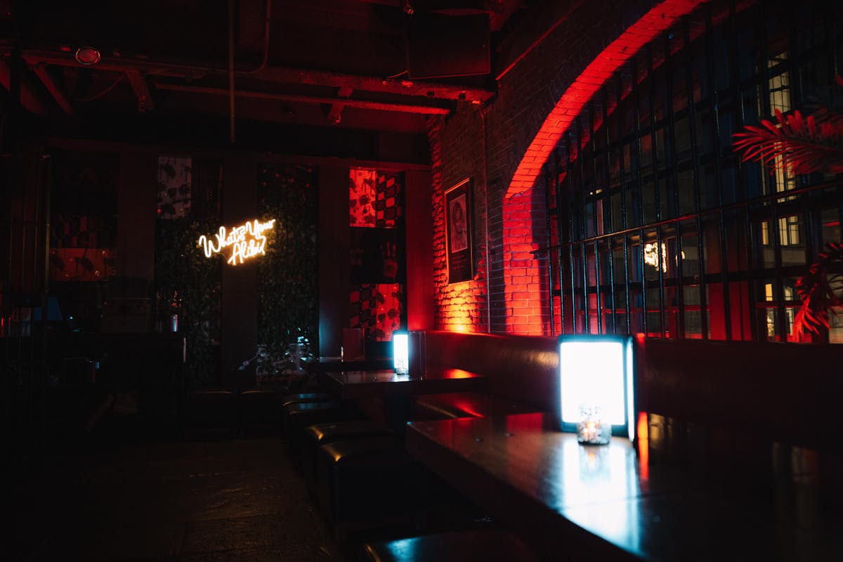 a building lit up at night