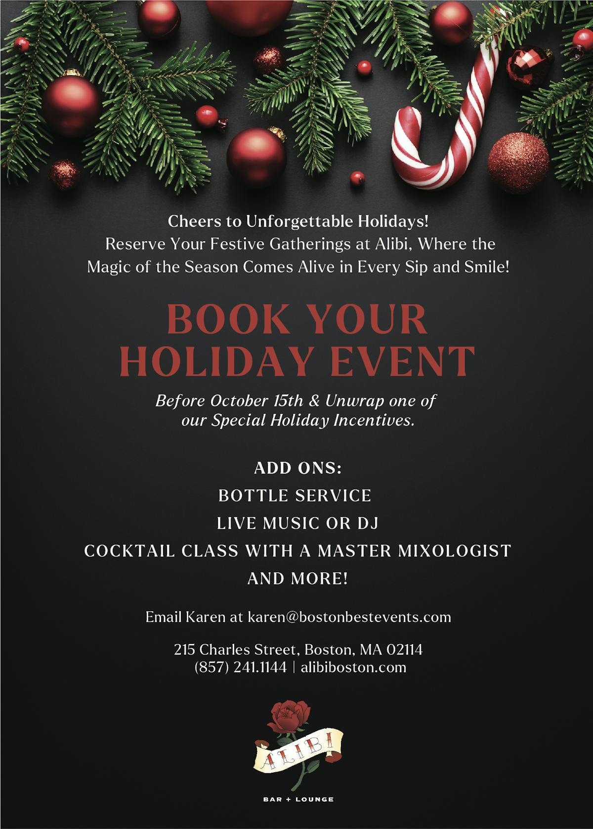 book your holiday party at alibi in boston, ma