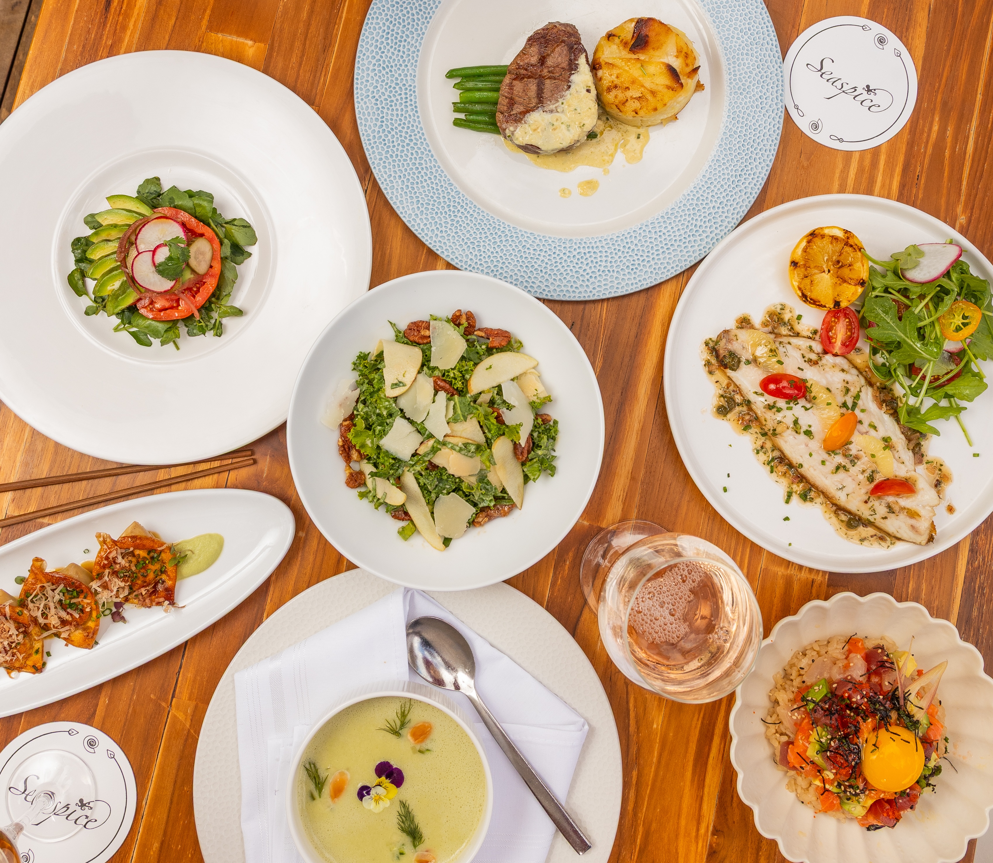 a table with plates of food