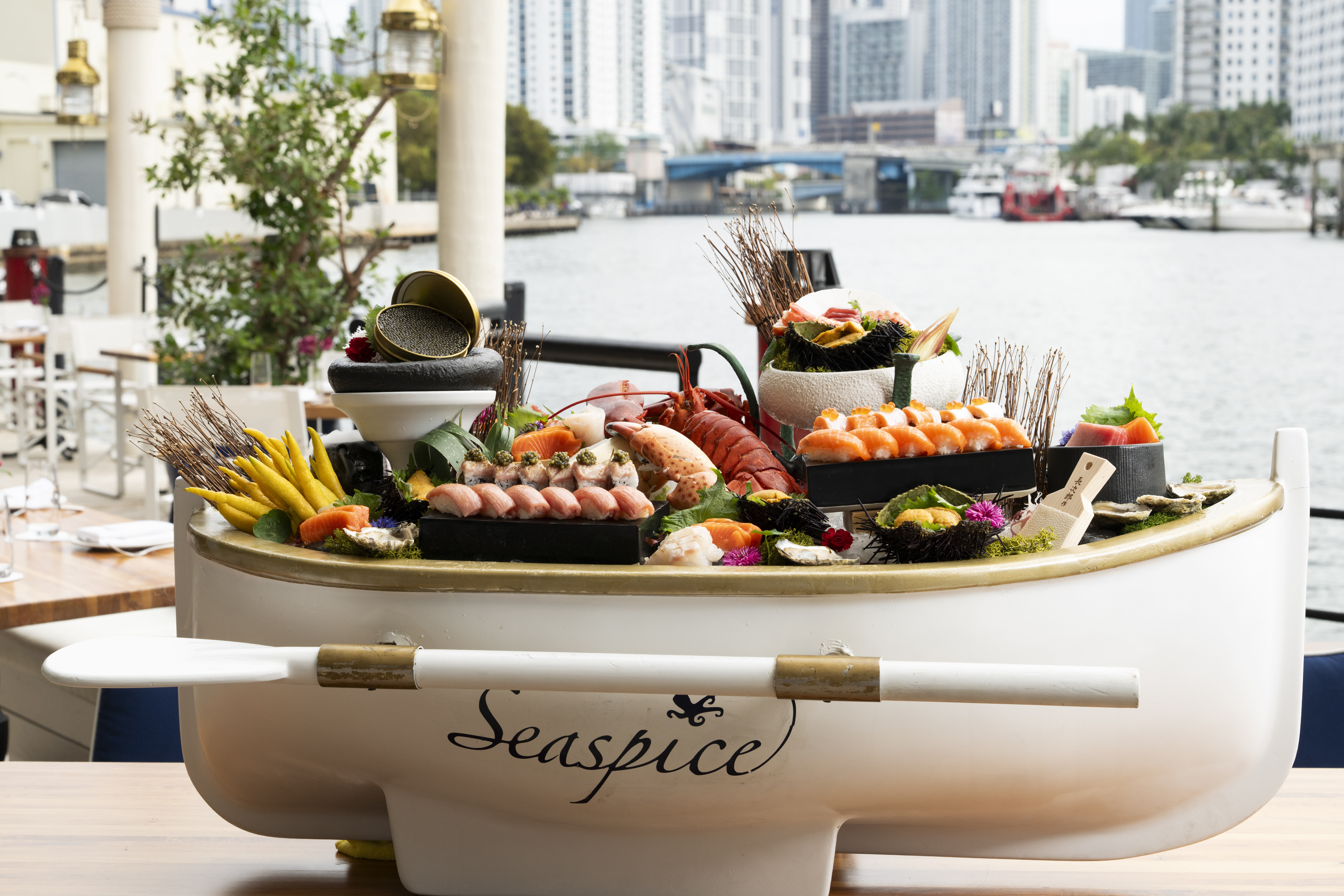 a large white tub filled with food