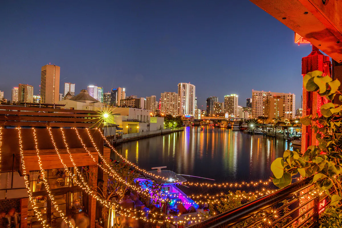 a view of a city at night