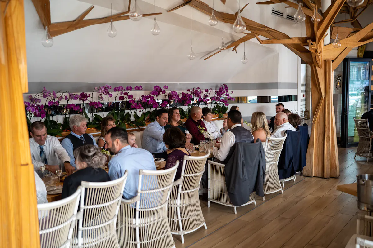 a crowd of people in a room