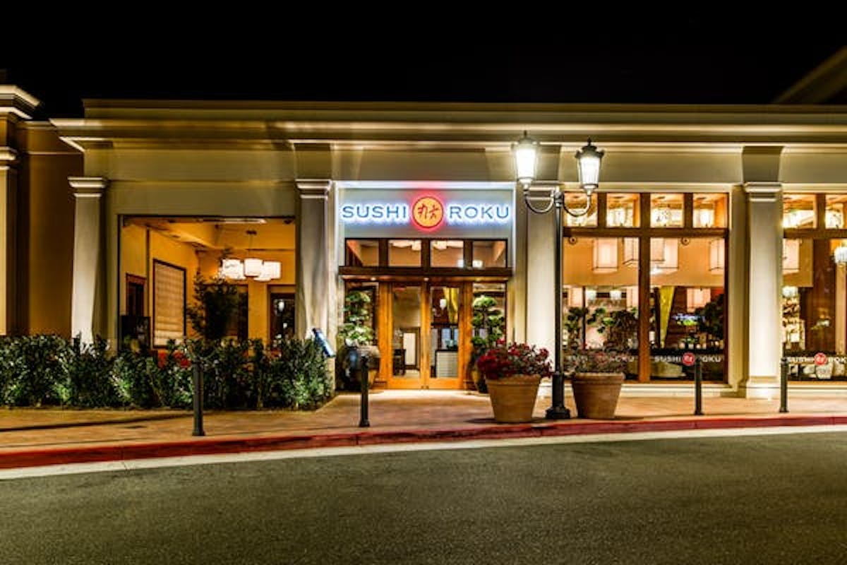a store front at night