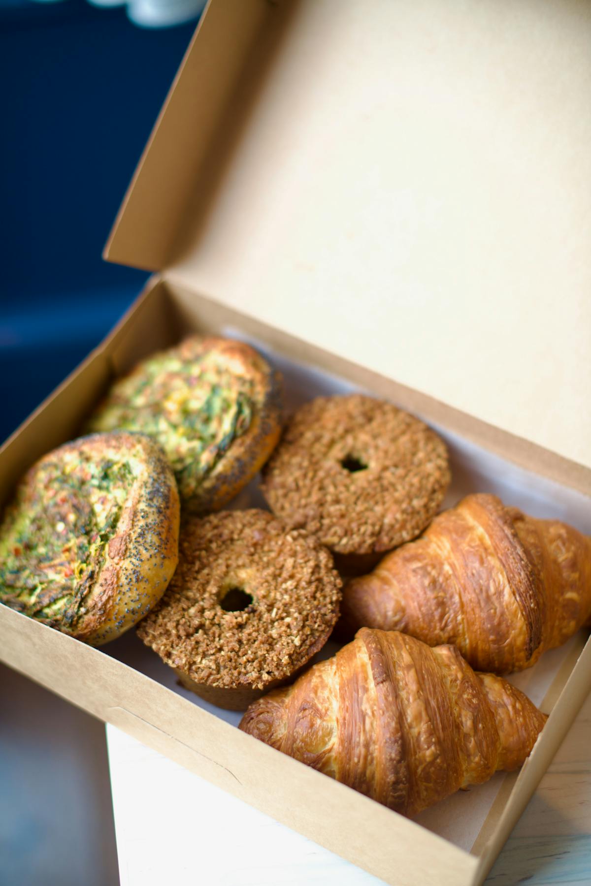 Baked goods in box, bakery, catering, private events, breakfast, coffee, lunch, salads