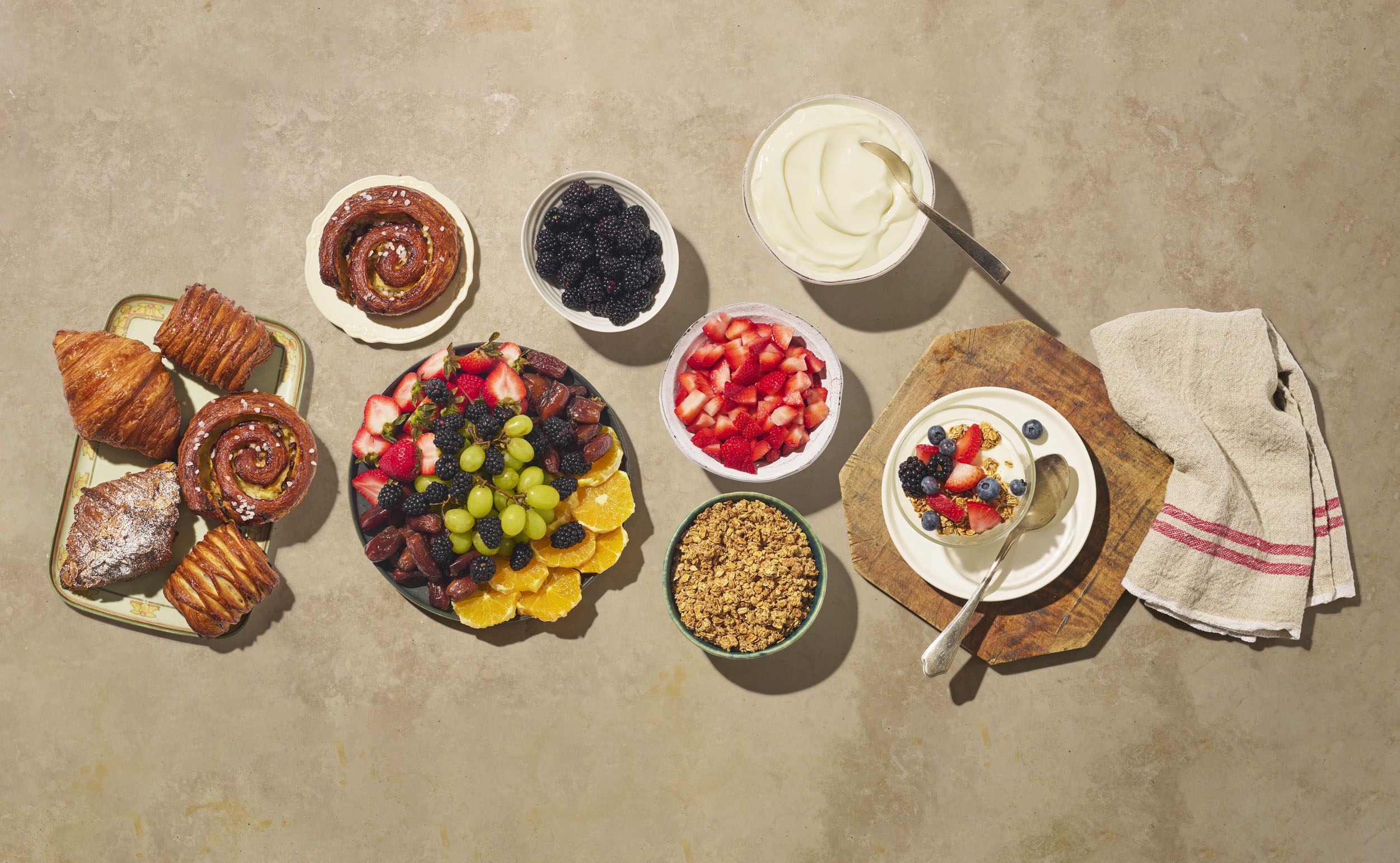 a table with different foods on it