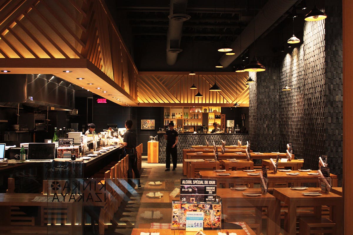 a store inside of a wooden table